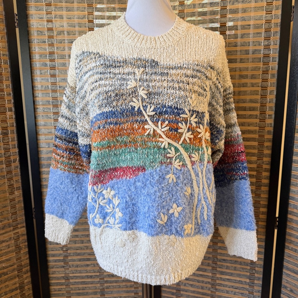 Desigual Gran Sudbury Sweater S Multicolor Floral Embroidered Mixed Knit 2024